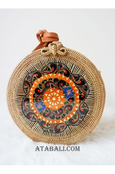 circle sling bags rattan with wooden hand carved handmade bali